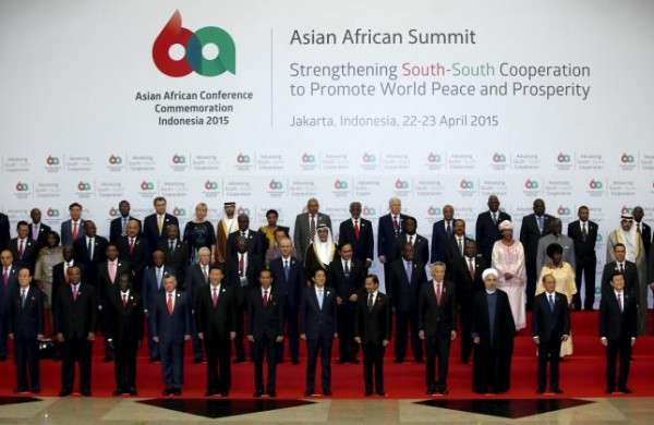 Leaders from Asia and Africa pose for a group photo before the start of the Asian-African Conference in Jakarta